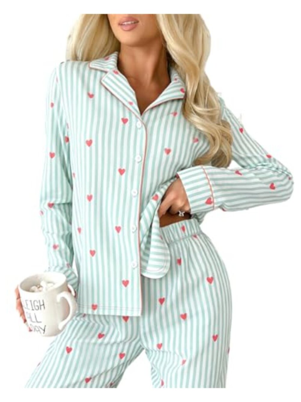 Two Piece Christmas Pajama Set Long Sleeve Button Down Sleepwear Soft Loungewear